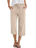 ANRABESS Capris Pants for Women Summer Casual Loose Drawstring Elastic High Waist Straight 2026 Lounge Beach Cropped Trousers Large Light Beige