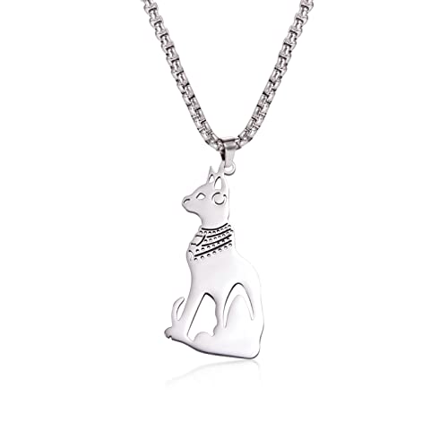 LIKGREAT Collar de Gato Egipcio Collares Colgante Antiguo Gato Egipto Egipto Animal Encanto Buena Suerte Amuleto Protección Joyería de Acero Inoxidable Regalos para Hombres Mujeres (Plata)