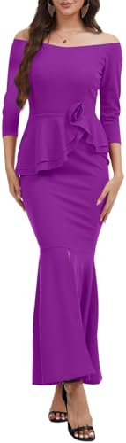 Image of Women's Elegant Formal Mermaid Maxi Dress Off Shoulder Long Sleeve Wedding Split Evening Gown Prom Cocktail Party Dresses
