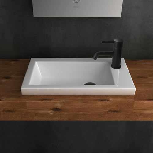 Alpenberger Waschbecken Eckig 60 cm Breit | Keramik Handwaschbecken Hänge- oder Aufsatzwaschbecken | Waschtisch mit Links Becken Groß & Rechteckig | Modernes Badezimmer Design
