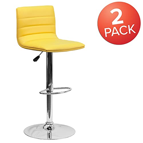 Tabouret de bar moderne vinyle jaune réglable hauteur comptoir Vincent - 5