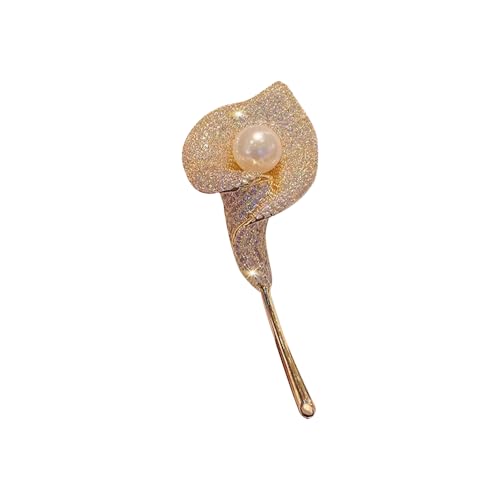 Image of Elegant Floral Brooch Pins for Women, Crystal Pearl Rhinestone CZ Flower Lapel Pin Wedding Party Exquisite Brooches and Pins for Women Ladies