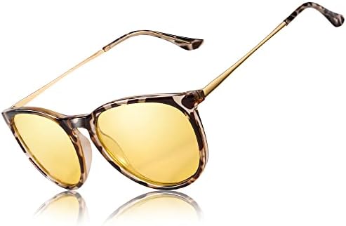 TJUTR Women's Night-Vision Glasses for Driving, HD Polarized Yellow Lens Reduce Glare Safety Nighttime UV Protection (White Tortoise Frame/Photochromic Night-Vision Glasses)