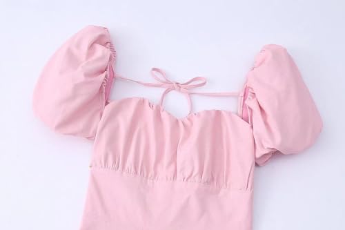 Women's Backless Sexy Strap Design Dress With Bubble Sleeves Fashion Dress Temperament Mini A-skirt