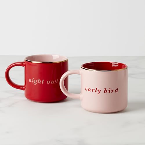 Image of kate spade new york Early Bird & Night Owl, Mugs, Set of 2, Pink