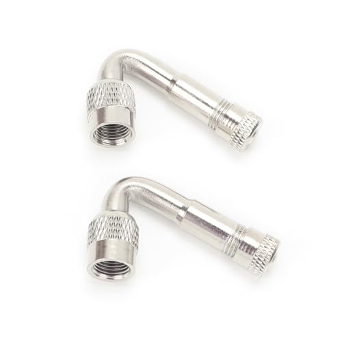 YIENAKFUN 2 PCS 45 Degree Metal Valve Stem Extenders, Universal Valve Stem Extensions Compatible for Dual Wheels Passenger Cars, Stroller, RV, Motorcycles, Bicycles, Trailers