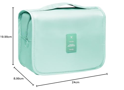 Image of Travel Toiletry Bag, Light Blue | Hanging Hook, Waterproof, Foldable, Mesh & Transparent Compartments