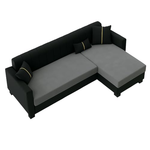 Image of SOCOZI Alveria 5 Seater RHS L Shape Sofa Set | Soft Velvet Suede Fabric | Modern Design | Plush Comfort Cushions for Living Room (Light Grey-Black)