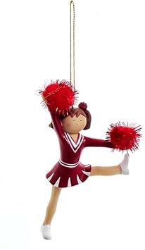 Cheerleader Girl Christmas Ornaments with Red Pom-Poms, 4.75 Inches Burgundy Red