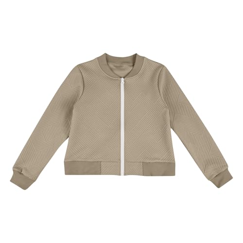 Full Zip Jackets for Girls Bomber Jacket Textured Lightweight Jackets Casual Stand Collar Coat Fall Crop Outerwear4