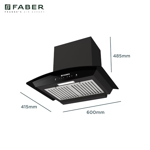 Image of Faber 60 cm 1320 m /hr Curved Glass Kitchen Chimney | 3 Layer Baffle Filter | Gravity Suction| Touch&Gesture Control | Oil Collector | 12 years warranty on Motor| Hood Feel Pro TC SC BF BK 60 | Black