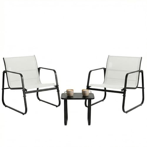 DUMOS 3 Piece Patio Furniture Set，Outdoor Patio Furniture Set with Table and Chairs, Patio Sectional Bistro Sets for Lawn, Garden, Balcony, Poolside Gray