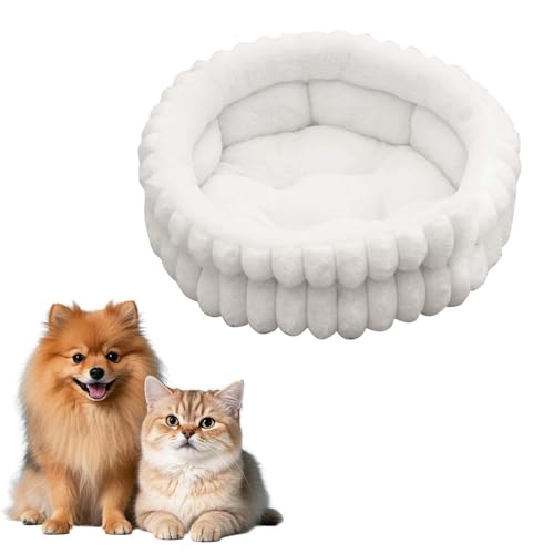 Luxvara Katzenbett Hundebett Waschbares Haustierbett Flauschiges Hundebett Beruhigendes Weiches Rundes Katzenbett Für Kleine Mittelgroße Hunde Und Katzen (Weiß 50 cm)