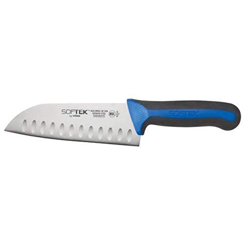 Sof-Tek, 7" Santoku Knife, Soft Grip Handle,Silver/Black/Blue #TOP21