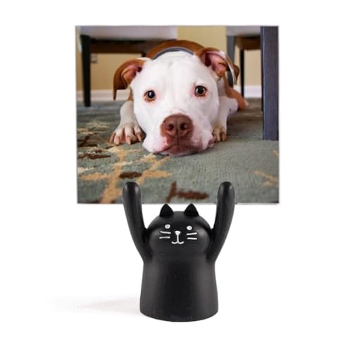 Support pour photo de bouledogue blanc et chat noir sur le bureau