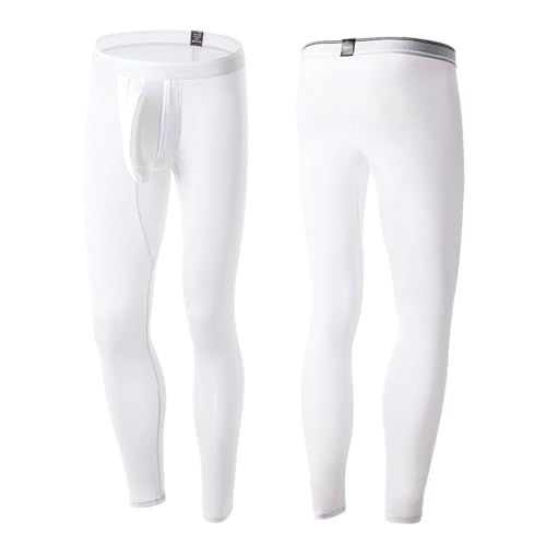 Kreeqe Ropa interior térmica de nailon elástico ultra suave para hombre, longitud al tobillo, tallas grandes, diseño de bolsa de apoyo, comodidad y calidez, Blanco, XX-Large