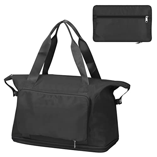 Unaone Faltbare Reisetasche,Sporttasche Wochenendtasche mit großer Kapazität,Weekender-Tasche mit erweiterbarem Platz,wasserdichte Oxford-Stoff-Reisetasche Umhängetasche für Reisen Gym Sport,Schwarz Cover