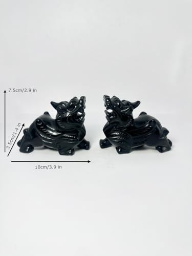 Par de estatuas Pixiu Fengshui de obsidiana negra miniatura 6