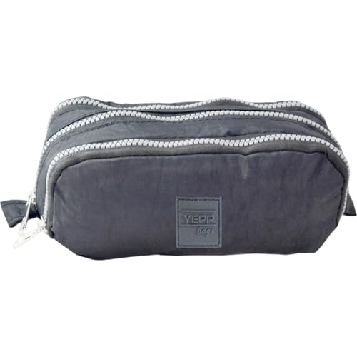Estojo Escolar Organizador Universitário Grande Triplo 03 Zíper Nylon Resistente Masculino Feminino Volta As Aulas (Cinza)