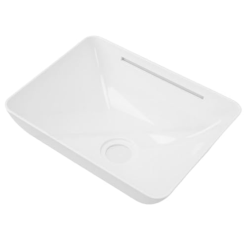 OVAQUIXI Fregadero de Baño para RV, Lavabo Acrílico para Encimera, 13,7 X 10,2 Pulgadas con Tira de Luz LED, Salida de Drenaje de 50 Mm, Estación de Lavado Compacta para RV, Barco, Caravana,