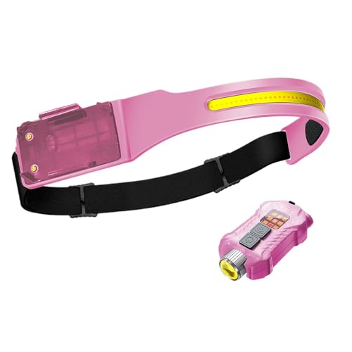 Qkbuza Lampada frontale a LED, fascio largo 230 gradi, con sensore di movimento, faro rigido con torcia laterale, da esterno per escursionismo, corsa,