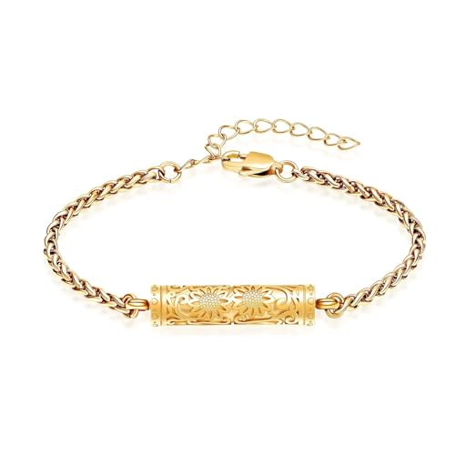 zeqingjw Sunflower Cylinder Cremation Urn Bracelet for Ashes Stainless Steel Memorial Jewelry Loved Ones Ashes Holder Keepsake Bangle for Women