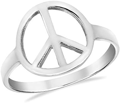 AeraVida Shiny Trendy Peace Sign No War .925 Sterling Silver Ring | Statement Fashion, Promise Ring, Couple Unisex Ring | Jewelry Gift for All Occasions | Size 8