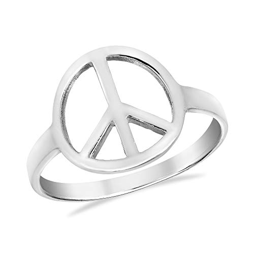 AeraVida Shiny Peace Sign No War .925 Sterling Silver Ring