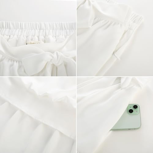 Image of Belle Poque Women Vintage Skirt A Line Midi Skirt High Waisted Skirts with Pockets & Bow Tie