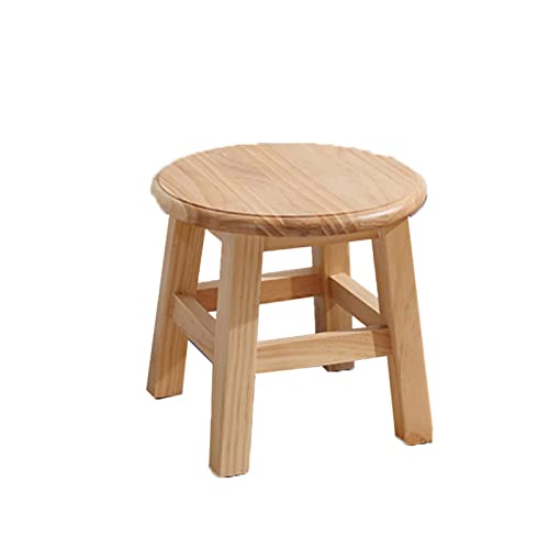 Small Solid Wood Stool Low Stool Household Shoe Changing Stool Footstool Bench Stool for Living Room Bedroom Kitchen (Round, D)