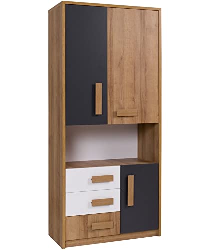 Marmex Quatro Q3 breiter geschlossener Bücherschrank, großer Bücherschrank mit Schubladen, Bücherschrank mit Regalen und Türen für Kinderzimmer, für Jugendzimmer, Wäscheschrank Cover