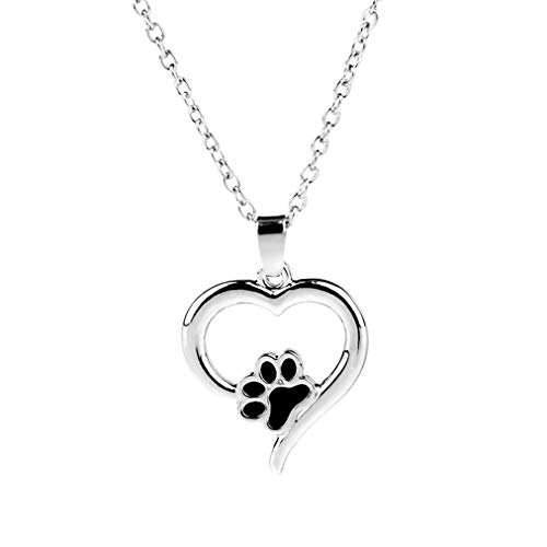 Sevenfly Pet Paw Print Necklaces Cute Dog Cat Memorial Necklace Heart Pendant Charm Clavicle Chain for Women