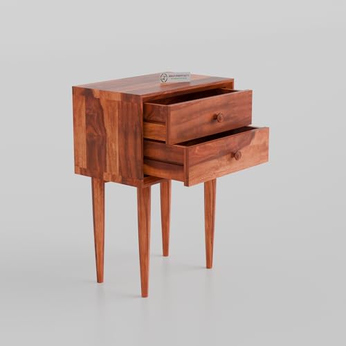 Image of Jangid Handicraft Solid Sheesham Wood Bedside Table for Bedroom | Wooden Bed Side Nightstand End Table with 2 Drawer Storage for Home & Living Room | Sofa Side Table | Rosewood, Honey Finish