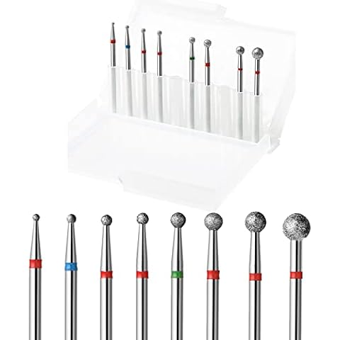ERUIKA 8Pcs Ball Diamond Drill bits Set, 3/32'' Cuticle Clean Ball Head Nail Bit for Electric Machine, Nail File Gel Polishing Head Acrylic Manicure Pedicure Cuticle Tools(8PCS) Cover
