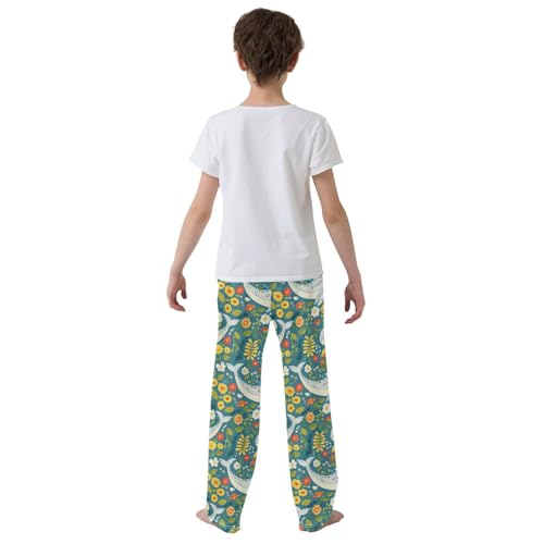 Cute Whales with Florals Pajamas Bottoms with Pockets Comfy Pjs Sleepwear Elastic Waistband Pajamas Pants Lounge Pants3