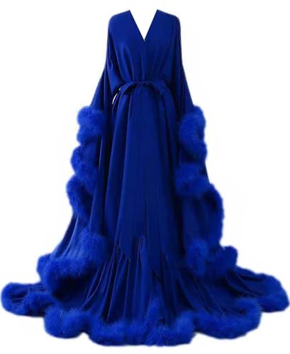 Women's Feather Bridal Robe Silk Satin Old Hollywood Robes Long Nightgown