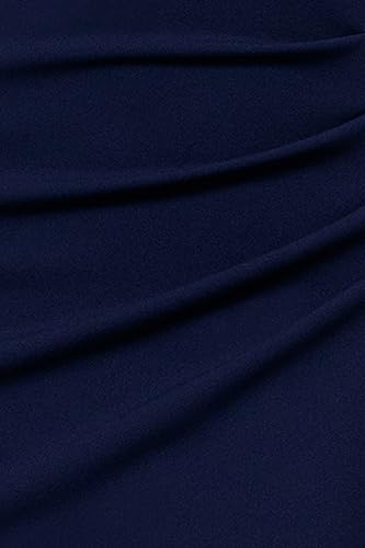 Image of Xscape Women's Long Flower Ilusion Sleeve Off-the-Shoulder Scuba Crepe Gown, Navy, 16