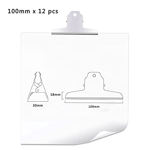 GUOKOFF 12 Pack Large Bulldog Clips, 4 Inch / 100mm Metal Binder Clips, Large Hinge Clip - Image 2