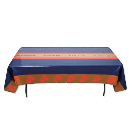 Havercamp U.S. Marines Premium Plastic Tablecloth - Party Decoration - 9ft by 4.5 feet Reusable Medium-Weight Table Cover