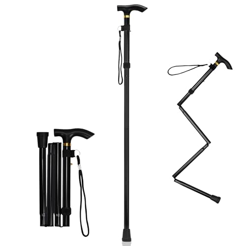 Herssan Bastón Plegable Ligero y Ajustable, Antideslizante,Bastón de Aluminio Portátil para Personas Mayores, Empuñadura Cómoda, Altura Regulable, Base Estable