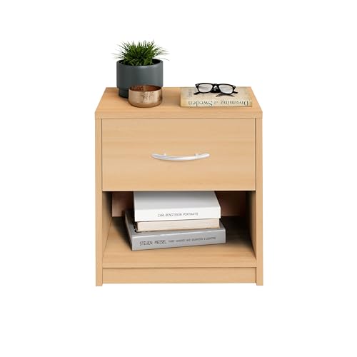 Stella Trading PEPE Nachttisch in Buche Optik - Schlichter Nachtschrank mit einer Schublade passend zu jedem Bett & Schlafzimmer - 39 x 41 x 28 cm (B/H/T)