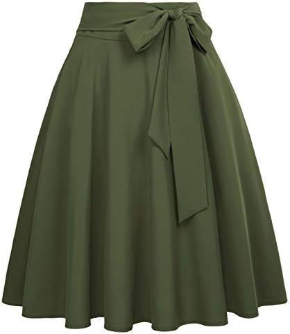 Belle Poque Dark Olive Green Skirts for Women Ladies A-Line Street Skirts High Waist Size M