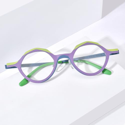 Image of FONEX Colorful Pure Titanium Glasses Frame Women Retro Round Eyeglasses