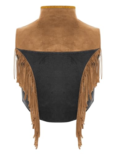 Kids Girls Western Cowgirl Sleeveless Faux Suede Fringe Vest Fancy Dress Up for Halloween Party2