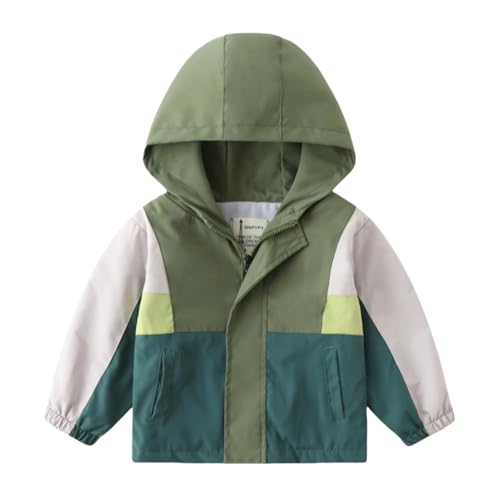 Rngeddg Baby Kid Hoodie Warm Jacket Zip Up Hooded Color Blocked Sweatshirt Soft Winter Coat Boys Girls School Outerwear (Green,100/2-3 Y,Unisex,Big Kid,US,Age,2 Years,3 Years)