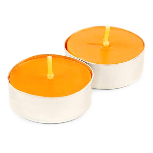 Image of Kriti Life Orange Scented Tealight Candles - 100% Paraffin Wax, Smokeless, Long Burn Time (4.5 Hours), Dripless Orange Candles for Home Decor, Diwali, Weddings & Meditation - Set of 50