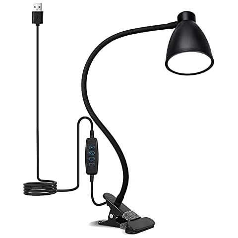 Semlos 38 LED Clip on Light, USB Desk Light, Reading Lamp for Bedroom Tabletop, 3 Color Modes 10 Dimming Brightness Desk Lamps, Adjustable Gooseneck, Auto Off Cover
