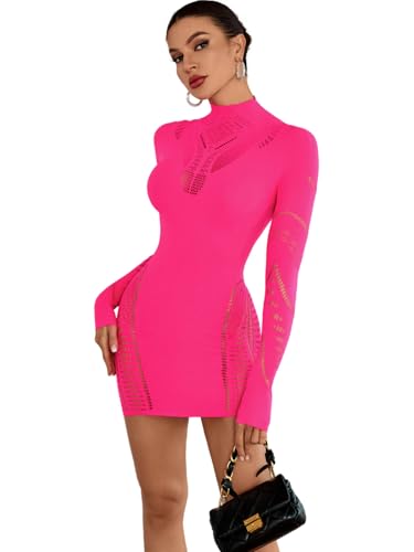 Image of AVZXSA Women's 2025 Sexy Club Mini Dress Lace Babydoll High Neck Long Sleeve Cutout Short Bodycon Dresses