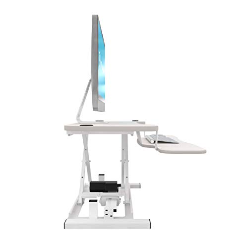 VersaDesk Power Pro | Touch Button Electric Height-Adjustable Desk Riser | Standing Desk Converter | Sit to Stand Desktop with Keyboard + Mouse Tray + White Board Surface ( All White, 36" X 24")