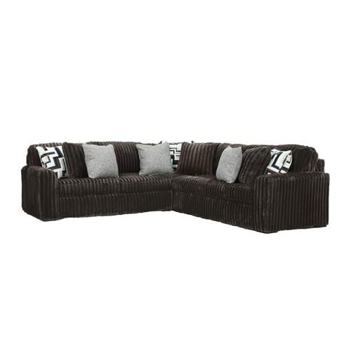 Image of Signature Design by Ashley Midnight-Madness 3-Piece Sectional, Comfy Jumbo Corduroy L-Shaped Couch with Platform Foundation, Durable Reinforced Frame, Chocolate Brown, 121 inch W x 121 inch D